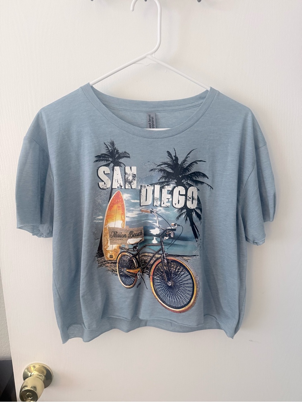 Next Level Apparel Light Blue San Diego Surf & Bike Graphic Tee Shirt